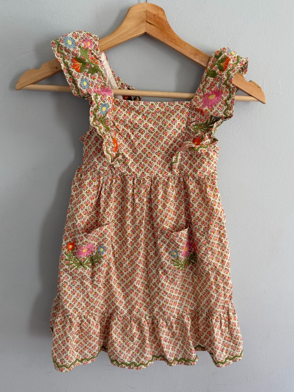 Mini Boden Embroidered Pinafore Dress Floral Print Size 5/6